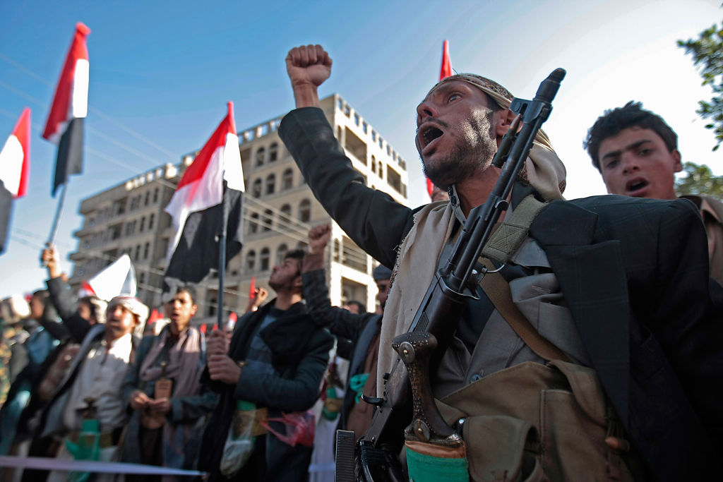 Supporters of Shiite Houthi rebels attend a rally in Yemen